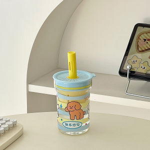 แก้วน้ำชาดีไซน์การ์ตูนสุนัขสีสันสดใสสำหรับผู้หญิง แก้วน้ำดื่มเย็นด้วยไนลอนแบบทนความร้อนสูง แก้วน้ำชาสำหรับผู้หญิง