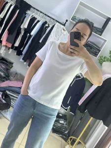 Slimming Effect Short Sleeve T-Shirt Fashionable Ribbed Cotton Square Collar Versatile Summer New Arrival Hidden Meat Covering Top