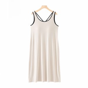 miiow | Cat Woman Summer Sleep Dress Womens New 2025 Built-In Chest Pad Mid-Length Simple Outdoor Wearable Ladies Nightgown Home Clothes