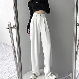 White Casual Wide Leg Pants Womens High Waist Straight Cut Slimming Loose Fit Spring Autumn New Style Fashion Trousers