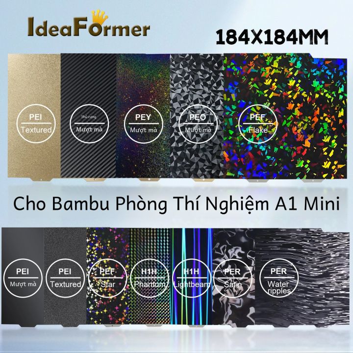 Bambu Lab A1 Mini Tấm Xây Dựng Hai Mặt 184x184 Tấm Thép Lò Xo PEI Giường Cho Máy In 3D Tương Thích Với Bambulab A1 Mini