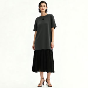 AMII | New Summer Round Neck Loose Spliced Air Layer Chiffon Dress