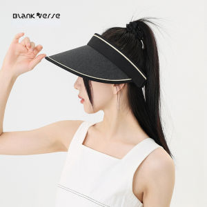【WJ】Summer Sports Sunscreen Empty Top Hat Fashion Foldable UV Resistant Black Glue Straw Weaving Sun Hat