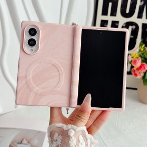 Ripple Leather Magnetic Wireless Charging Phone Case for Samsung Galaxy Z Fold 8 Fold8 Shockproof Hinge Protective Hard Cover