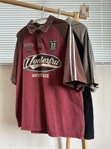 Áo Thun Nam Cổ Tròn Tay Ngắn Dáng Rộng Mùa Hè Thường Ngày in Chữ Cotton Pha Trộn Thời Trang Đường Phố Cổ Polo