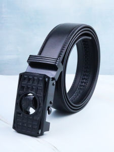 New Mens Leather Belt Pure Plastic Buckle No Metal Allergy Automatic Buckle Security Check Pass Leather Belt for All Ages