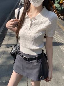 Áo Thun Dệt Kim Tay Ngắn Cổ Polo Mùa Hè 2025 Cho Nữ Áo Sơ Mi Lót Bên Trong Màu Trơn Dáng Ôm Vừa Vặn