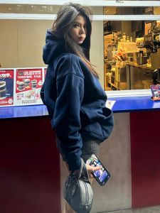 Navy Blue Heavy Weight Sweatshirt Stiff American Cleanfit Couple Coat Trendy Fancy Mens Hooded Tops