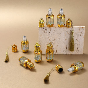 10pcs 6ml Gold Octagonal Empty Roller Ball Glass Bottles (With/Without Cord)  Leakproof Refillable for Essential Oils Perfume