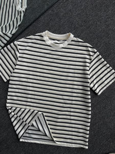 OUMULONG | Striped Short Sleeve T-shirt 5/4 Length Sleeves