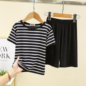 Summer Modal Childrens Home Clothes Loose Boys Girls Sleepwear Pants Thin Kids T-shirt Shorts Two-piece Set Comfortable Breathable
