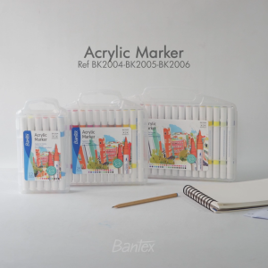 Bantex Spidol Akrilik / Acrylic Marker 12 Warna Dua Model Ujung Tahan Air Berbagai Permukaan BK2004