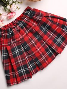 Đỏ Kẻ Caro Váy Hiệu Suất Bé Gái Váy Đồng Phục Đi Học Nửa Chiều Dài Đầm Quần Áo Trẻ Em Mùa Xuân Mùa Thu Mùa Đông Mùa Giải Polyester Vải