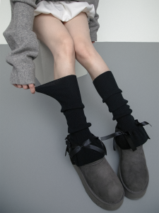 Ballet Girl Style Knitted Sock Covers Butterfly Knot Flower Bud Slimming Long Tube Socks for Women Winter Season Pure Color