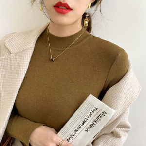 Áo Thun Dài Tay Cổ Cao Màu Trơn Cho Nữ Áo Lót Mùa Thu Đông Dáng Ôm Chất Liệu Cotton Phong Cách Công Sở Cổ Điển