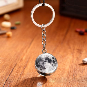Galaxy Planet Luminous Keychain Solar System Art Picture Double Side Glass Ball Charms Moon Earth Astronomy Lovers Souvenirs