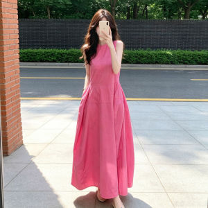 NIUVIES | Đầm Bodycon Tay Hở Màu Hồng Phong Cách Trà Sữa Pháp