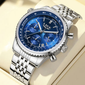 LIGE Watches For Men Date Chronograph Stainless Steel Men Watch Waterproof Luminous Sport Military Men Watch Quartz Watch + Box