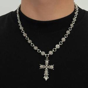 KunJoe Punk Style Jesus CrossPendants Necklace for Men Hip-hop Hollow Out Silver Color Chain Necklace 2026 Fashion Jewelry Gift