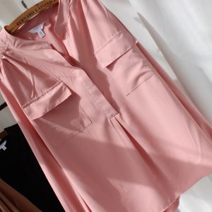 Áo Sơ Mi Nữ Dáng Rộng Tay Dài Cổ Đứng Mùa Xuân 2023 Phong Cách Đường Phố Màu Trơn Đa Năng Thời Trang Công Sở