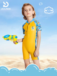 Pulassi Childrens One-Piece Swimsuit Long Sleeve Boys Swimming Costume UV Protection Boys Waterwear Sport Fitness Fan Gear