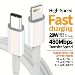 MFi Certified USB C to Lightning TPE Cable Fast Charging 480Mbps High Speed Transfer Compatible for Iphone 14 13 12 11 Pro