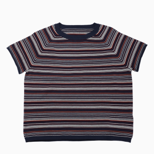 WUSEWUWEI | Colorless Odorless Cotton Knitted Short Sleeve Round Neck Pullover Navy Striped T-Shirt For Women Soft Comfortable Commute Style