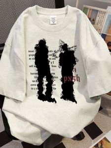 เสื้อยืดคอกลมแขนสั้นพิมพ์ลายฮิปฮอปสไตล์อเมริกันย้อนยุคสำหรับผู้ชายและผู้หญิง ทรงหลวมสบาย ๆ สำหรับฤดูร้อน ใส่ได้หลายโอกาส