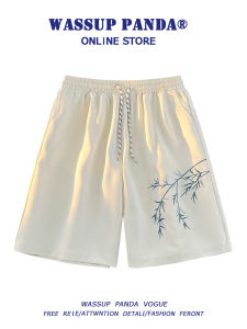 Quần Short Thêu Tre Bằng Lụa Băng Mùa Hè Thường Ngày Cho Nam Quần Năm Mảnh Cạp Vừa Dáng Rộng Thoải Mái Thoáng Khí