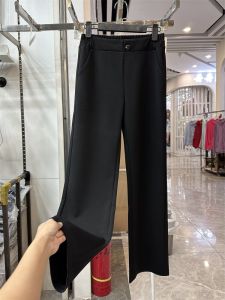 กางเกงขายาวทรงตรงเอวสูงสีดำ แฟชั่นสำหรับคุณแม่วัยกลางคนและผู้สูงอายุ กางเกงขายาวทรงหลวม ทรงสลิมฟิต ฤดูใบไม้ผลิและฤดูใบไม้ร่วง
