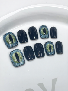 CHUBEISHI | Handmade Punk Y2K Adam Lambert Inspired Mens Blue Cat Eye Short Square Nails