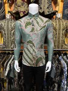 Batik Pria Dewasa Lengan Panjang Terbaru Motif Hijau Sage Kemeja Batik Pria Modern Slimfit Baju Batik Kantor