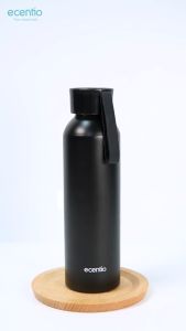 ecentio Sports Water Bottle 615ml aluminium Steel Tumbler Botol Minum Olahraga Hitam