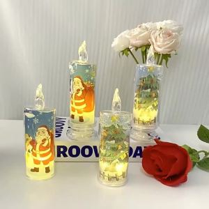 Electronic Candle Christmas Decoration Transparent Built-in Printed LED Simulation Flameless Candle Ambient Lighting Xmas Gift