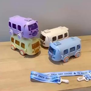 🚌500ml Baby Cartoon Bus Design Water Bottle Tritan with Strap Straw Cute Creative Car Bottle Botol Air Bas Viral 巴士水瓶