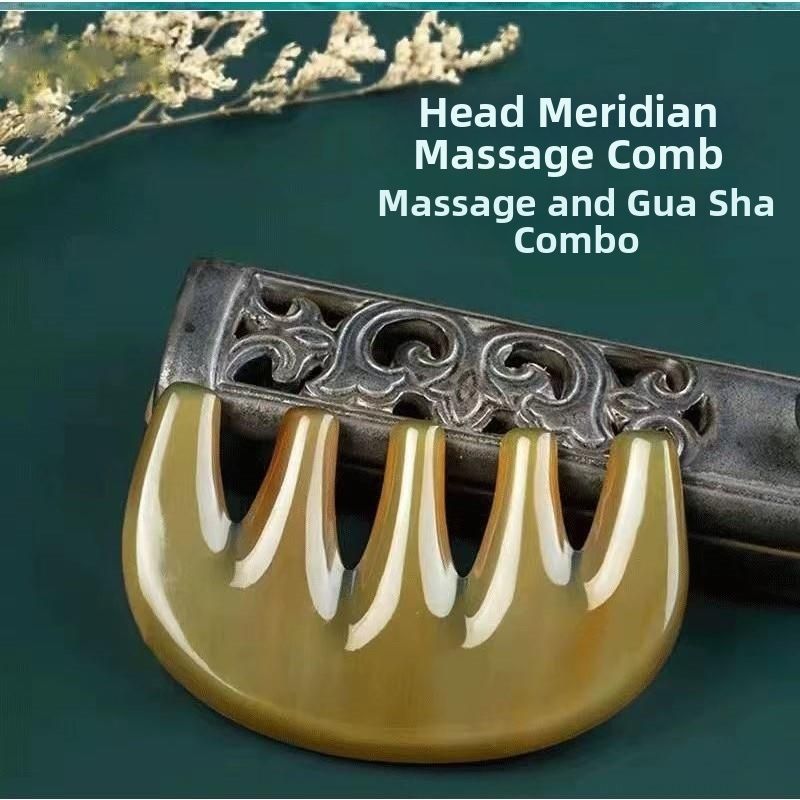 Pente de dentes largos de chifre de búfalo natural Keluojing, massageador de couro cabeludo espesso para terapia de pentear e raspar
_voghion.com