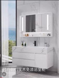 Solid wood marble bathroom cabinet combination washbasin set bathroom storage cabinet