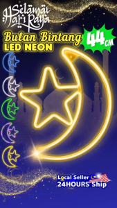 44CM Lampu Bulan Bintang Raya Lampu Raya Aidilfitri Lampu Bulan Ramadhan Eid Decoration Lights Lampu Ketupat Lip Lap