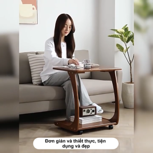 BMZAR Bàn Phụ Sofa Gỗ Tự Nhiên Di Động Có Bánh Xe - Tủ Đầu Giường Đa Năng Kệ Phòng Khách Gia Đình