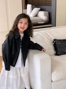 Stylish Short PU Leather Jacket for Kids Spring Autumn New Retro Motorcycle Coat Boys Girls Cute Korean Version Coat