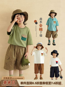 Pure Cotton A-Class Short Sleeve T-Shirt for Boys Retro Pocket Design Summer New Arrival Childrens Top Cotton 100% round Neck