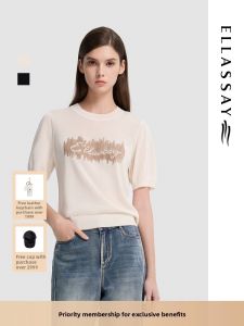 ELLASSAY | Cotton Logo Embroidered Simple Work Wear Knit Sweater