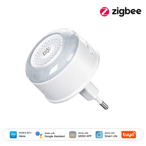 MOES | MOES Tuya Zigbee Smart Plug-in Siren Alarm RGB Breathing Light Voice Alerts High Decibel Security Work with Alexa Google Home