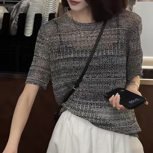 Stylish French Elegance Lace Hollow-out Knit Blouse