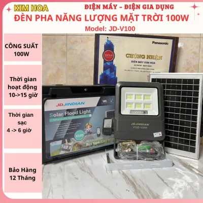 Đèn pha năng lượng mặt trời JINDIAN 100W model: JD -V100 (100w) thời gian sáng 10 tiếng