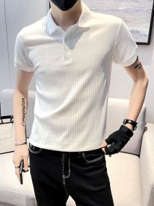 Lapel Ice Silk Short Sleeve Polo Shirt Mens Summer Thin Pure Color T-Shirt K-style Silm Trendy Easiest for Match T-shirt Top