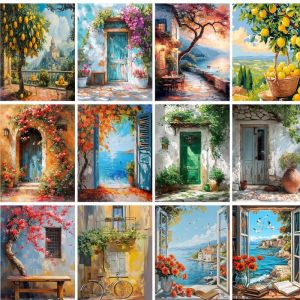 GATYZTORY Painting By Numbers Door Landscape Canvas Drawing Acrylic Paints Coloring By Numbers Unique DIY Gift Home Deco