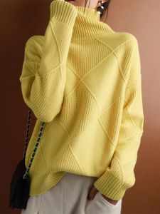 Áo Len Cổ Cao Bằng Lông Cừu Dệt Kim Rộng Rãi Cho Nữ Mùa Thu Đông Áo Len Cardigan Cổ Tròn Bằng Lụa Mềm Mại Áo Sơ Mi Cơ Bản