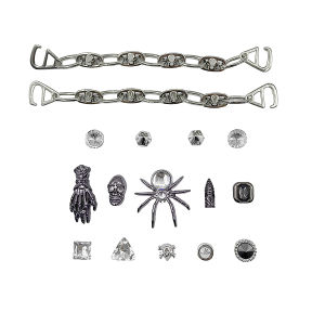 16pcs Dark Spider Skull Rivet Chain Punk Helloween Decor For Shoes Crocs Clogs DIY Shoe Charms For Bogg Bag Party Gift Idea