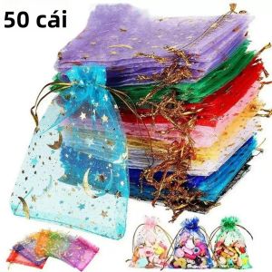BỘ 50 Nhiều Màu Trăng Sao Đàn Organ Tặng Túi Lưới Nhỏ Dây Rút Cho Đám Cưới Halloween Xmas Đảng Kẹo Đóng Gói Túi